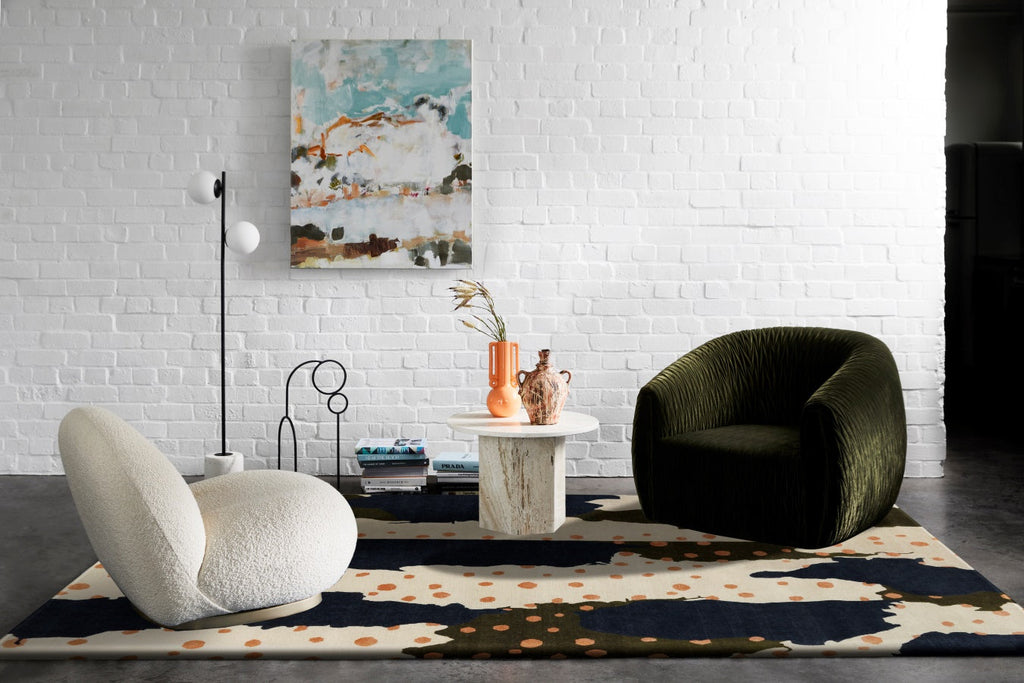Hand Tufted Rug | Ivory, Navy & Terracotta | Wool | Axioma by Rugfine-1