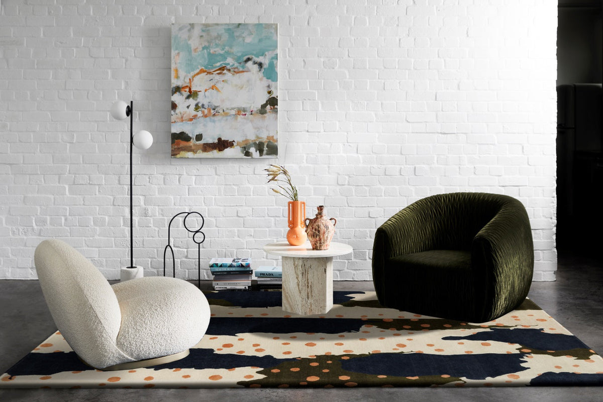 Hand Tufted Rug | Ivory, Navy & Terracotta | Wool | Axioma by Rugfine-1