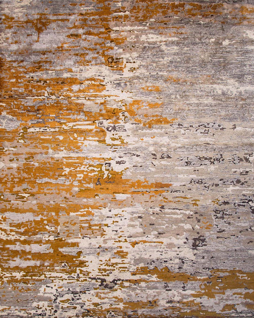 Hand Knotted Wool Rug | Amber Orange, Silver Grey & Ivory | Wool | Chromaze by Rugfine-1
