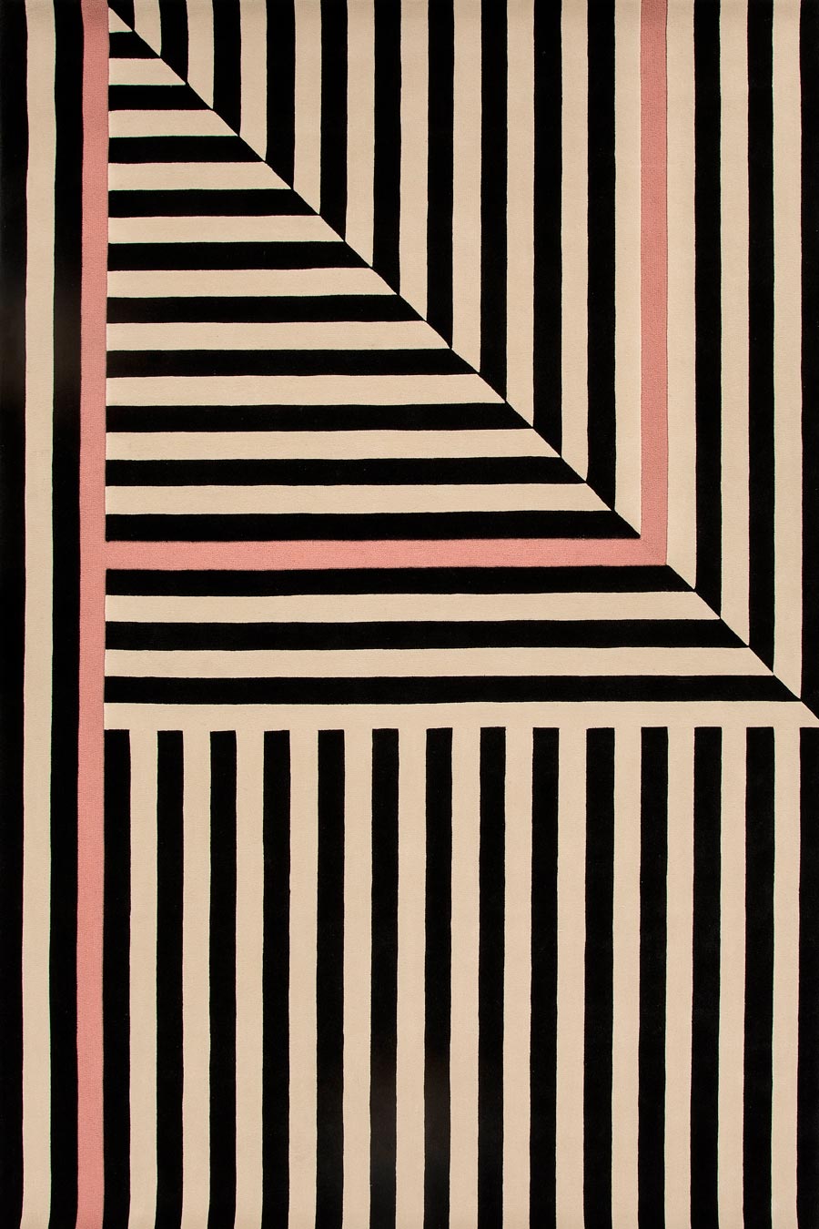 Hand Tufted Geometric Rug | Black, Ivory & Blush Pink | Wool | Cresynk by Rugfine-2