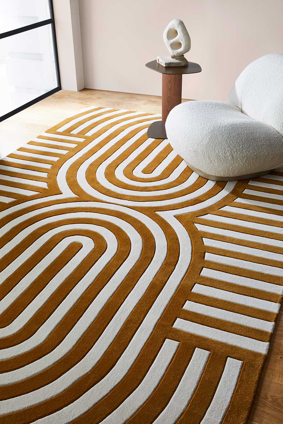 Hand Tufted Rug | Mustard & Ivory | Wool | Looprik by Rugfine-1