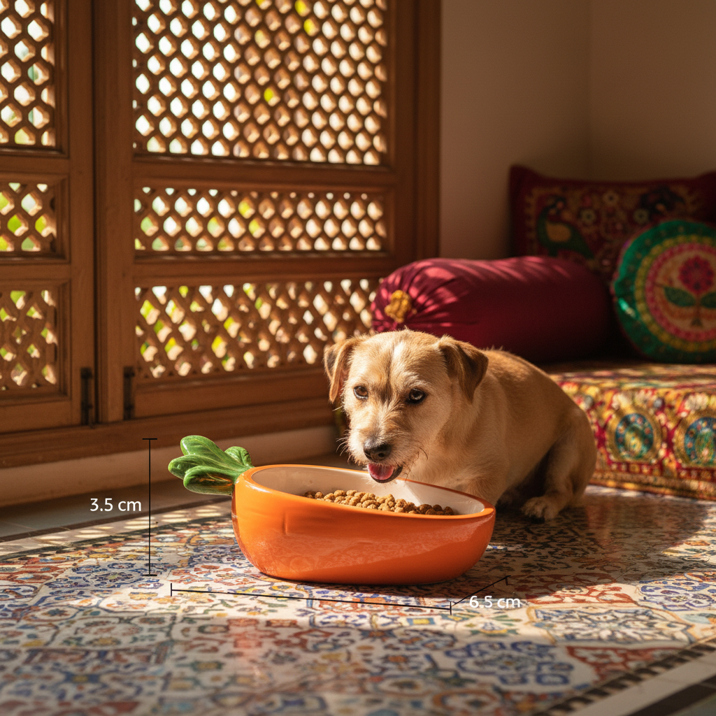 Mumbai home stray dog orange carrot bowl