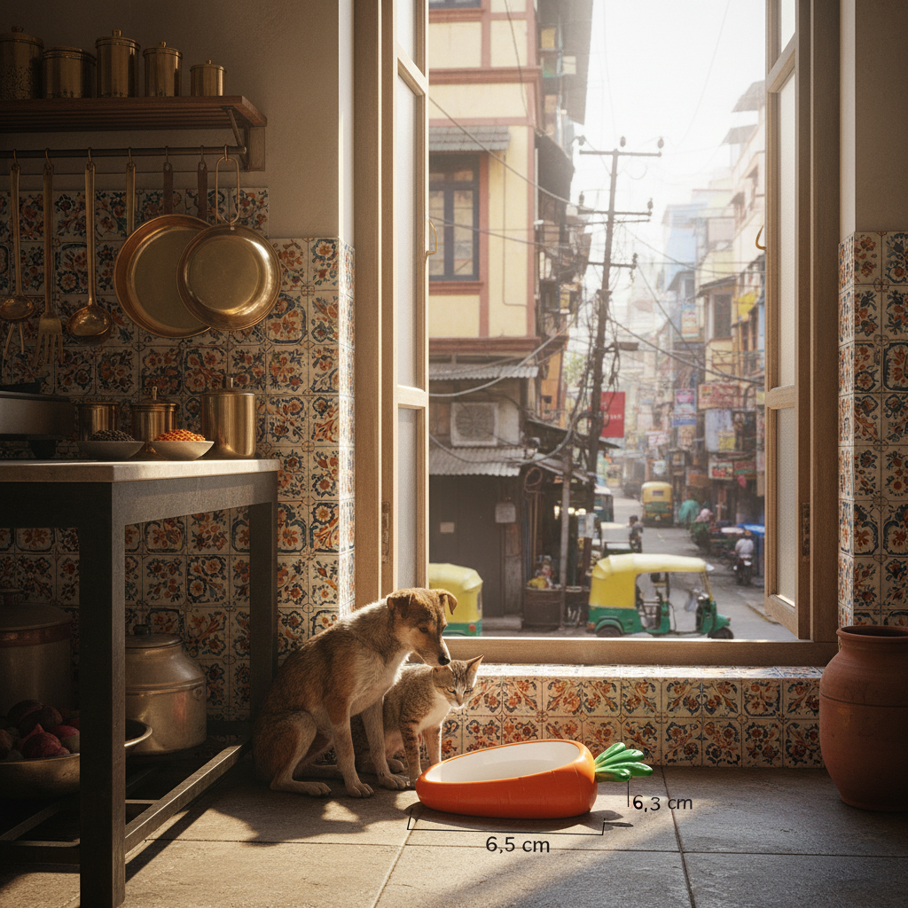 Mumbai kitchen dog and cat orange carrot bowl