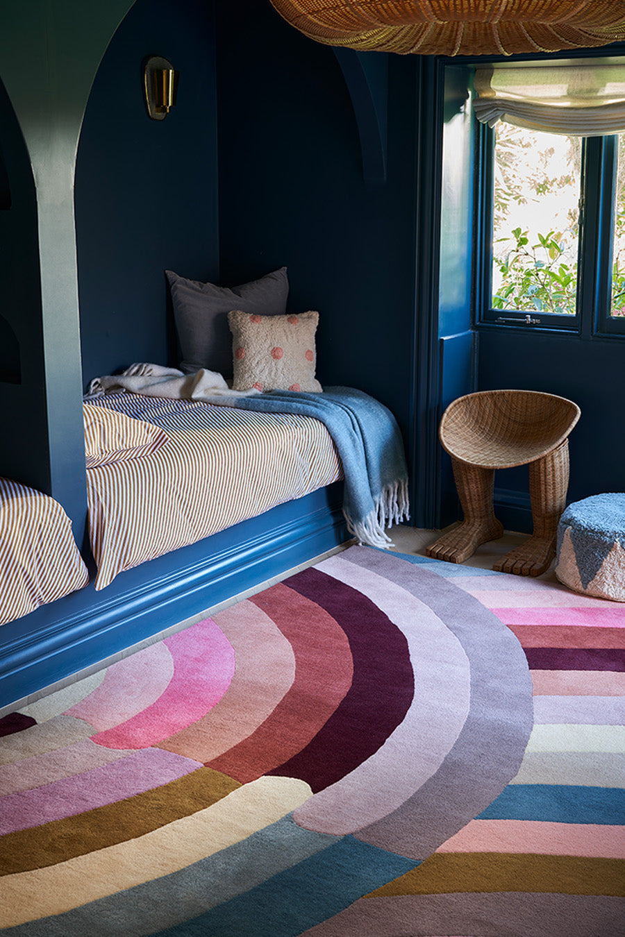 Hand Tufted Rug | Blush Pink, Burgundy & Teal | Wool | Mystiq by Rugfine-1