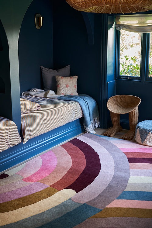 Hand Tufted Rug | Blush Pink, Burgundy & Teal | Wool | Mystiq by Rugfine-1