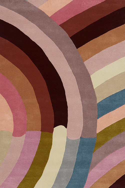 Hand Tufted Rug | Blush Pink, Burgundy & Teal | Wool | Mystiq by Rugfine-0